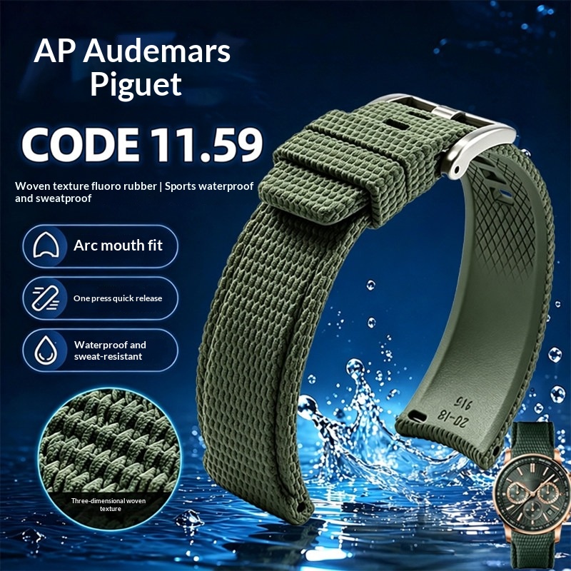 Audemars Piguet Watch Code 11.59 - Gebogen uiteinde FKM rubberen horlogeband met