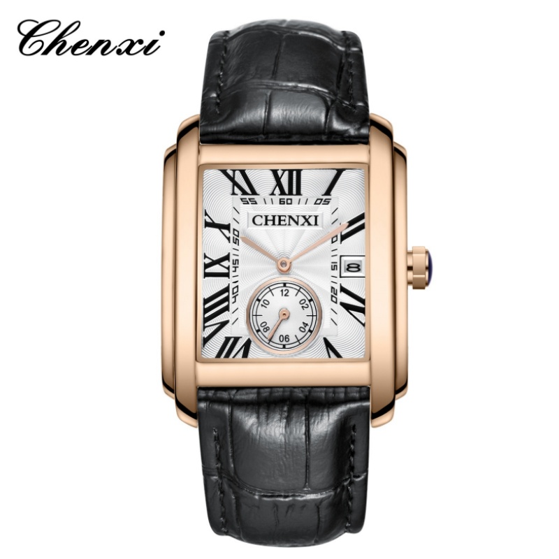 Leather Watch Band Men - CHENXI 8216 Mode Klassieke Vierkante Bruine